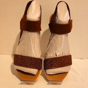 Brand New Yellowbox Sandals Suede & Rhinestones Chestnut Size 10